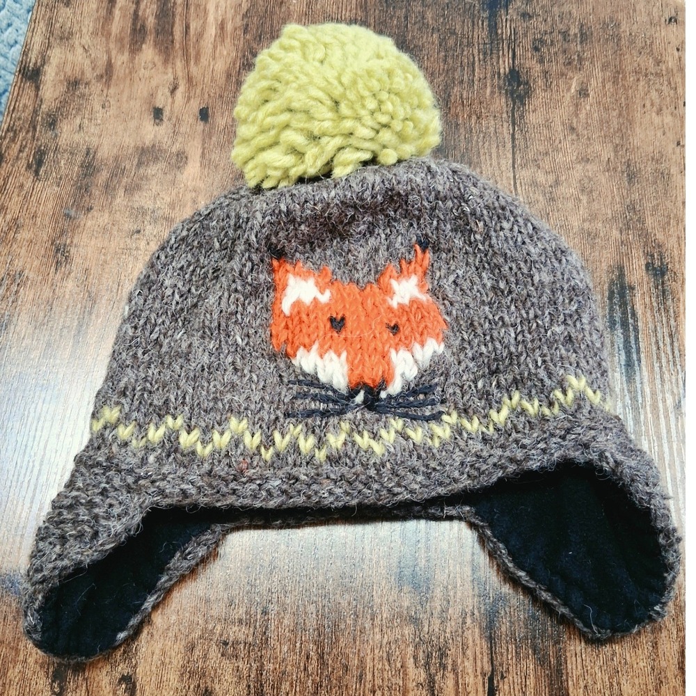 Ambler Blakes Kids Fox Wool Earflap Beanie Hat Brown Orange Fleece Lined M/L